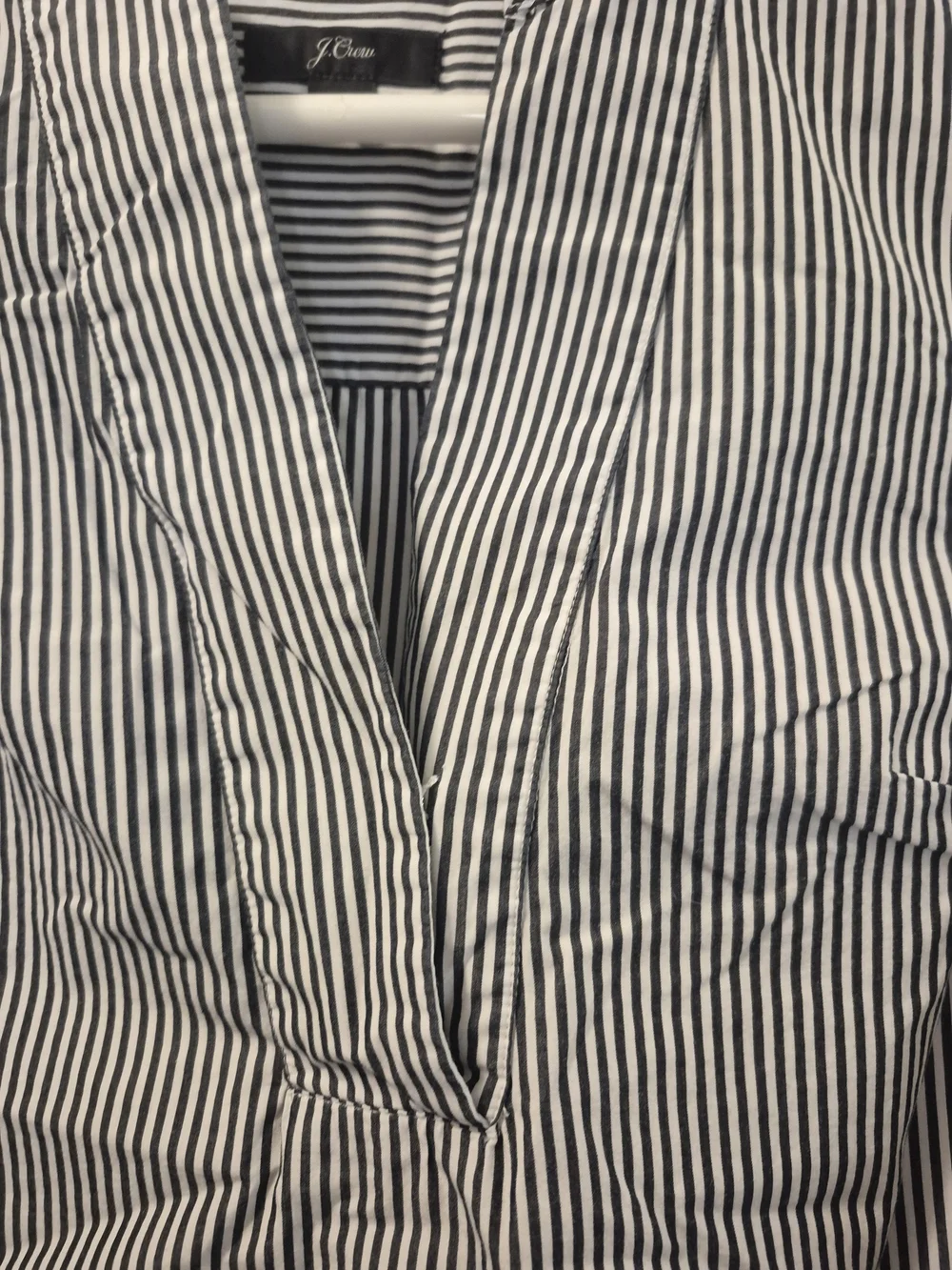 J. Crew Dark Navy and White Vertical Stripe V-Neck Blouse